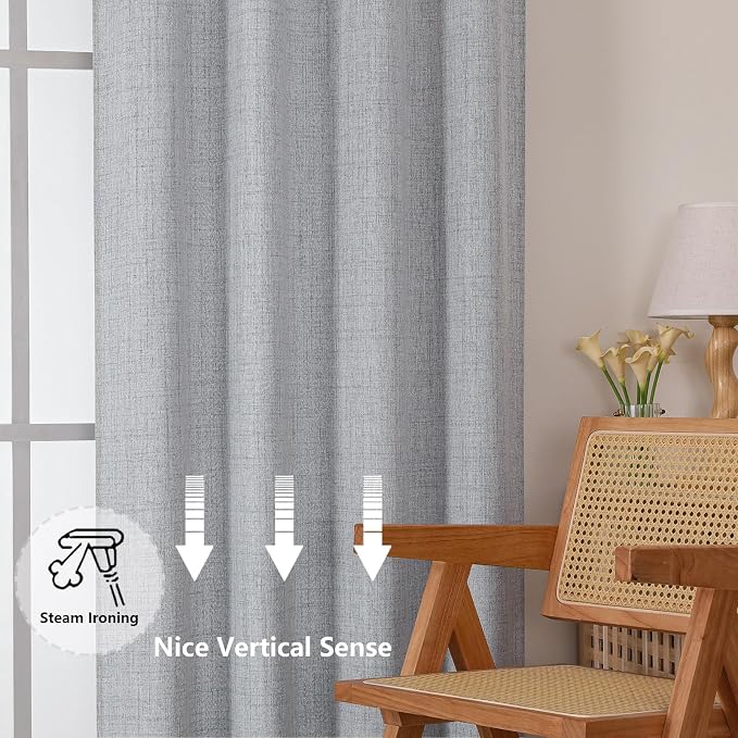 Chyhomenyc Gray Kitchen Curtains 24 Inch Length, Light Filtering Faux Linen - Image 7