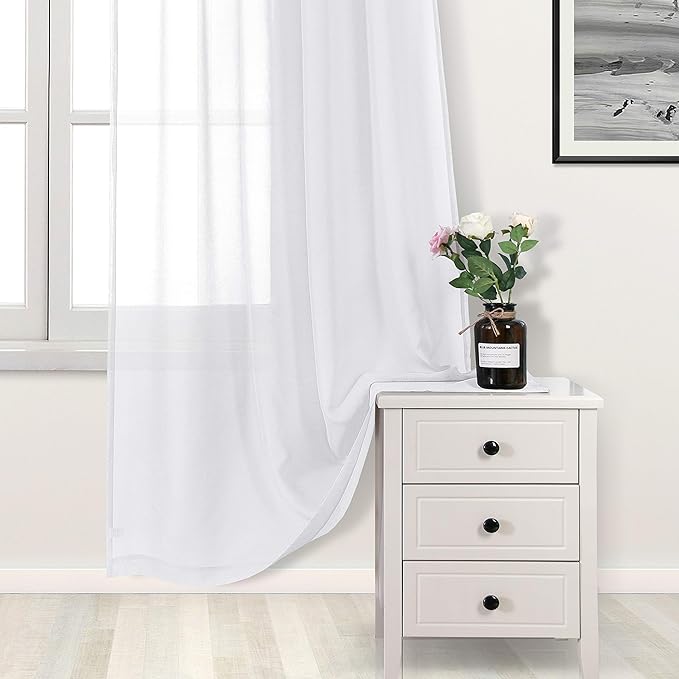 DWCN Sheer White Curtains 72 inches Long 2 Panels - Image 3