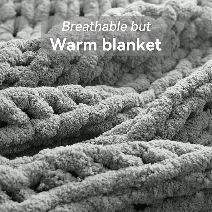 Negwoo Chunky Knit Throw Blanket, Handmade Light Grey Crochet Big Thick Blanket - Image 6