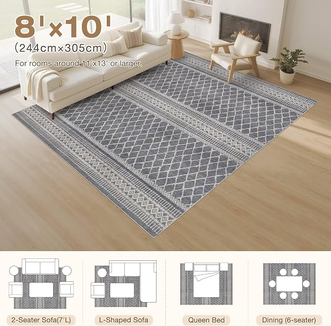 cotiled 8x10 Area Rug Living Room: Washable Boho Rugs - Image 9
