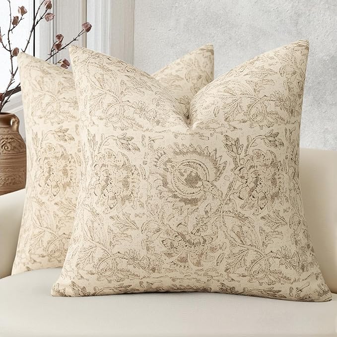 Vintage Floral Print Throw Pillow Covers 20x20 Set of 2 Neutral Modern by DKwizme