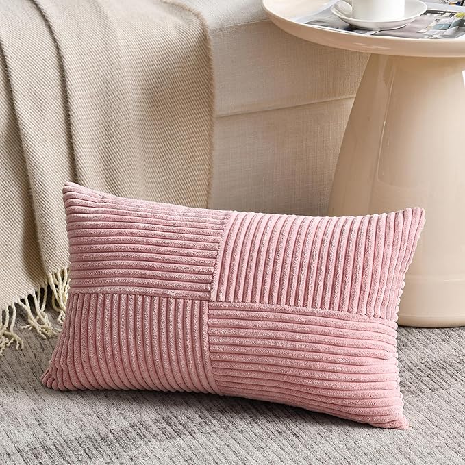 Fancy Homi 2 Packs Blush Pink Lumbar Decorative Throw Pillow Covers 20x28 Inch - Image 2