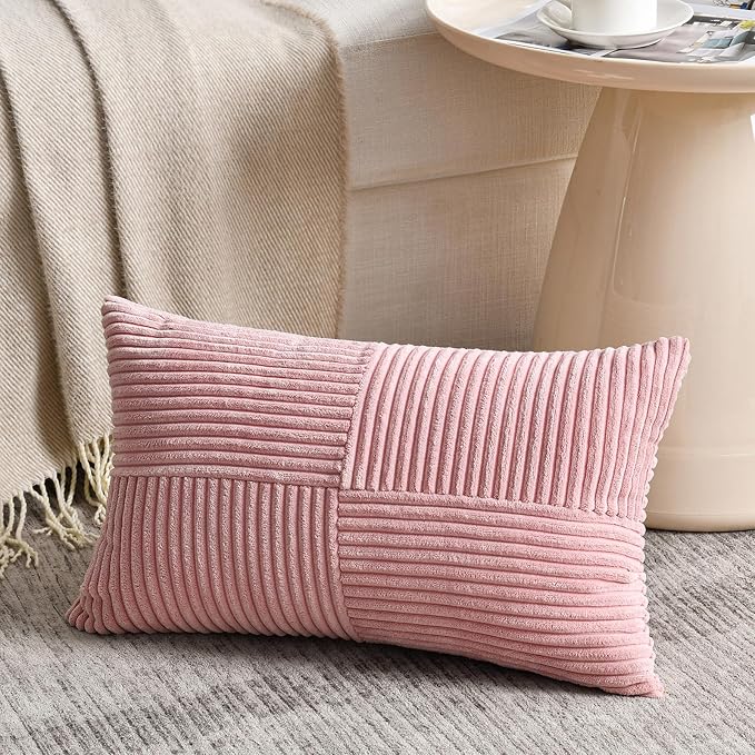 Fancy Homi 2 Packs Blush Pink Lumbar Decorative Throw Pillow Covers 14x22 Inch - Image 2