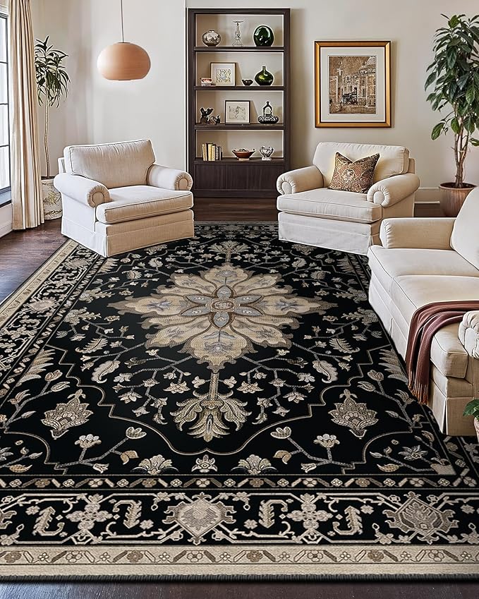Area Rugs 9'x12' Washable Non-Slip, Floral Vintage Distress Print Pattern - Image 9