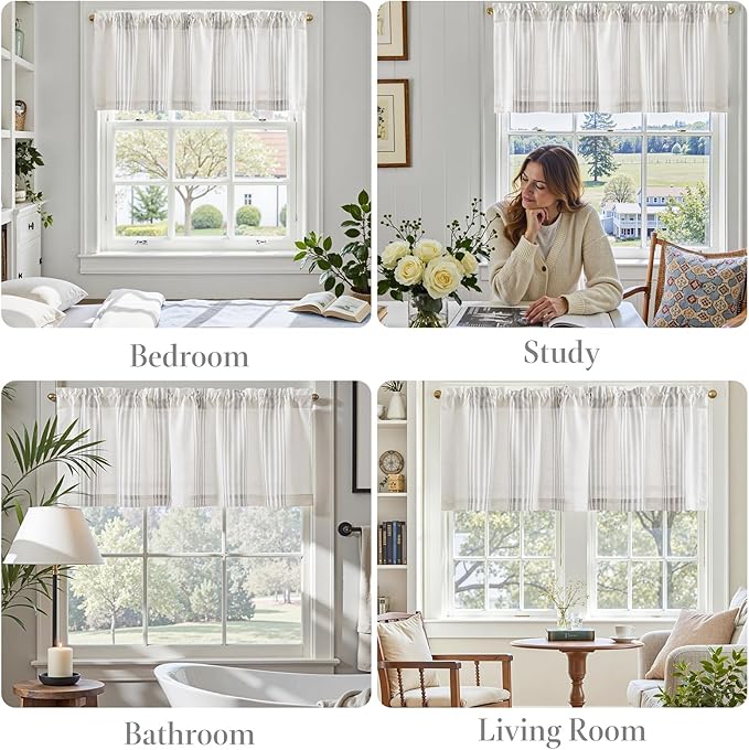 jinchan Striped Linen Valance Curtain 16 Inch Vertical Striped Valance - Image 5