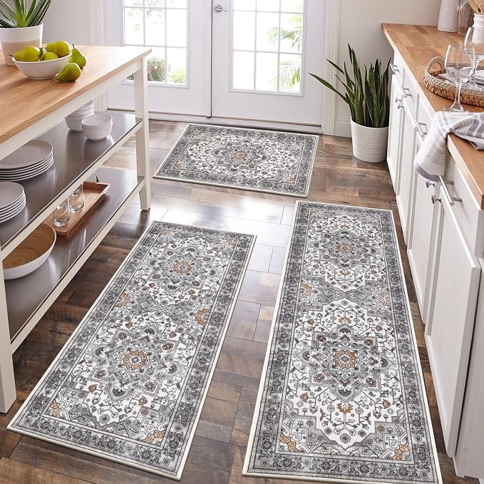 HEBE Farmhouse Kitchen Rugs Sets of 3 Non Slip Washable Boho Kitchen Rugs and - Image 6