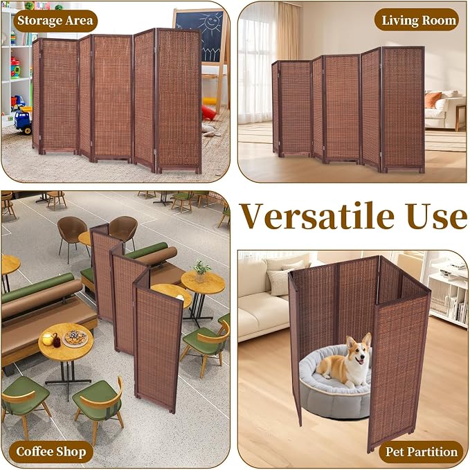 Bamboo Room Divider Panel with 360°Rotating Feet, 6 Panel 47" H Short Folding - Image 7