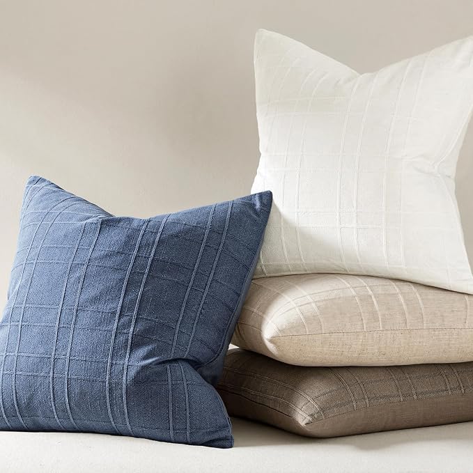 MIULEE Decorative Linen Check Euro Shams Throw Pillow Covers Neutral Farmhouse - Image 6