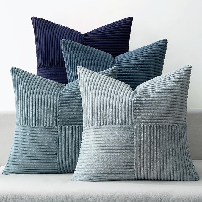 MIULEE Dusty Blue Navy Farmhouse Throw Pillow Covers 18x18 Inch Set of 4 Boho by MIULEE