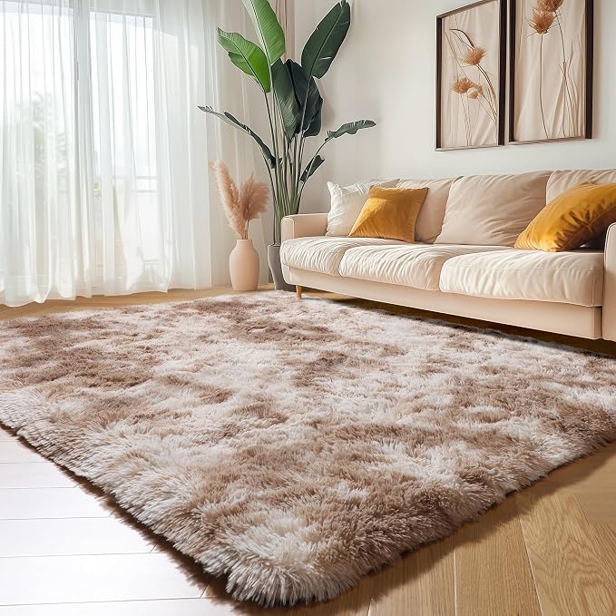 Amdrebio Tie-Dyed Beige Tan Area Rugs by Amdrebio