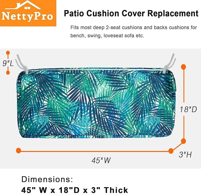 NettyPro Patio Bench/Swing Cushion Cover 45 x 18 x 3 Inch, Water Resistant UV - Image 4