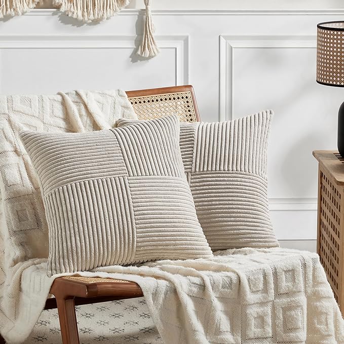 Fancy Homi 2 Packs Neutral Taupe Samll Decorative Throw Pillow Covers 14x14 Inch by Fancy+Homi