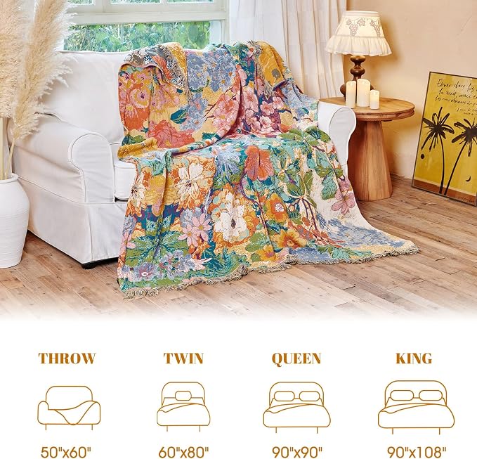 MSGKV Boho Throw Blanket for Couch 50"x60" Cotton Floral Blankets for Sofa - Image 6