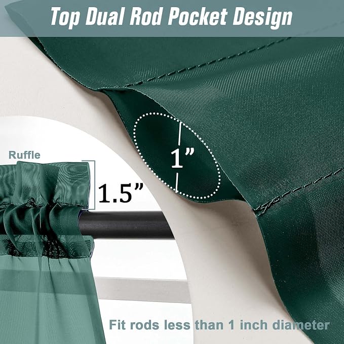 Green Sheer Curtains for Window 96 Inches Long 2 Panels, Soft Airy Voile Sheer - Image 3