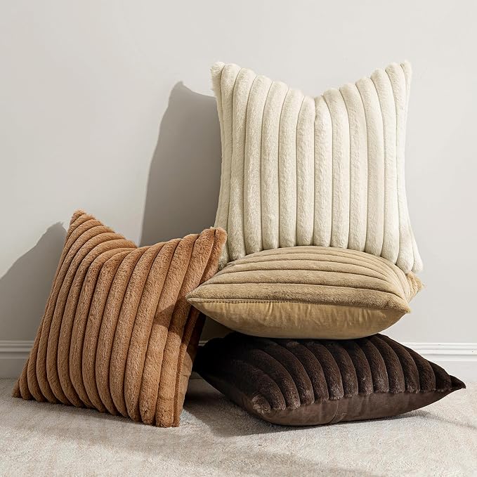 MIULEE Faux Fur Plush Decorative Throw Pillow Covers 18x18 Set of 4, Boho - Image 3