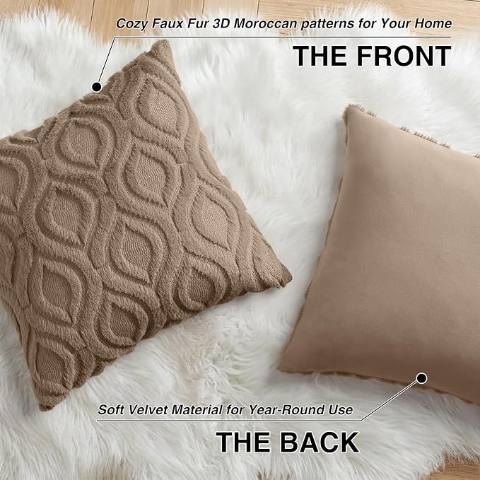 decorUhome Throw Pillow Covers 18x18 Inch Set of 2, Soft Plush Faux Wool Light - Image 8