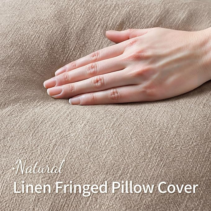 MIULEE Decorative Throw Pillow Covers Neutral Linen Fringe Throw Pillows Set of - Image 3