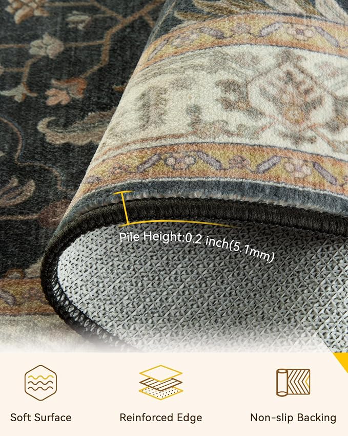 RELEANY Area Rugs 6'x9' Washable Non-Slip, Floral Vintage Distress Print - Image 2