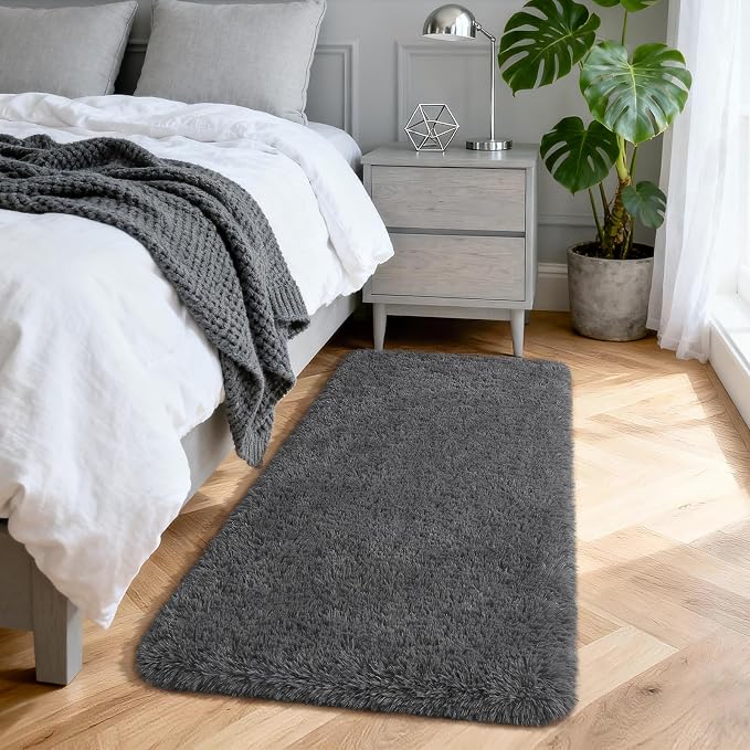 Merelax Fluffy Shaggy Small Area Rug, Dark Grey 2x4 Runner Rugs by Merelax