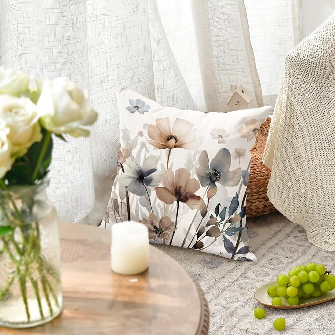 AVOIN colorlife Poppy Flowers Chinoiserie Throw Pillow Covers, 18 x 18 Inch - Image 4