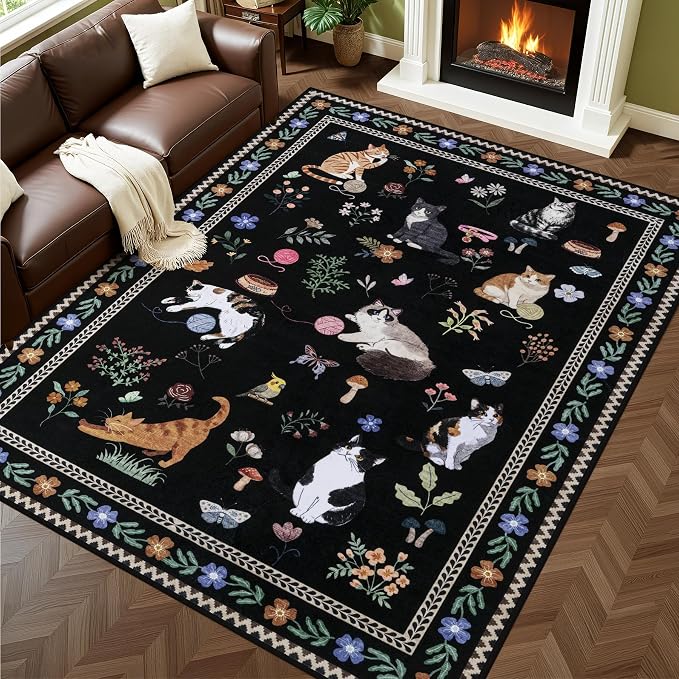5x7 Area Rugs Living Room Rug: Vintage Washable Rug Floral Soft Carpet Indoor by EXPEDIX