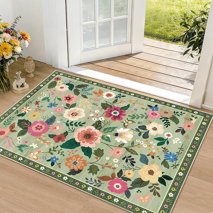 RELEANY Floral Nursery 2x3 Area Rugs Washable Print Boho Cute Carpet Non Slip - Image 9