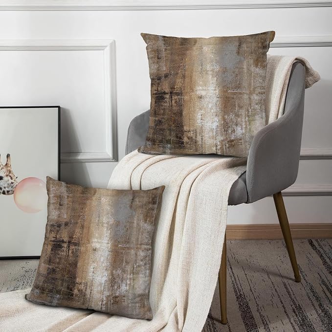 Taupe Abstract Art Artwork Pillow Cover, Gallery Modern Decorative Throw - Image 6