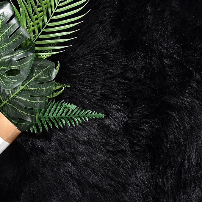 Latepis Black Fur Rug for Bedroom Throw Rugs 2x3 Faux Sheepskin Rug Washable - Image 5