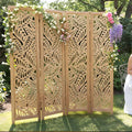 Boho Room Divider with Leaves Carving, 4-Panel Openwork Wood Screen, Decorative by Jostyle