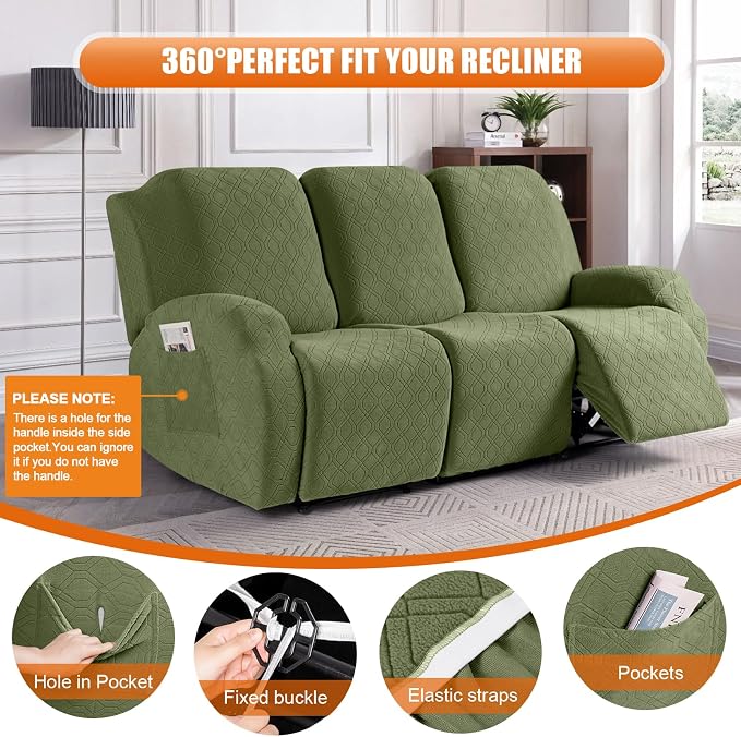 VANSOFY Recliner Sofa Covers, 3-Pieces Stretch Reclining Couch Covers - Image 5