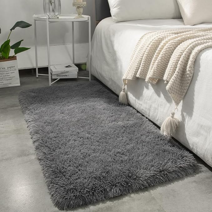 Merelax Fluffy Shaggy Small Area Rug, Deep Grey 2x4 Runner Rugs - Image 6