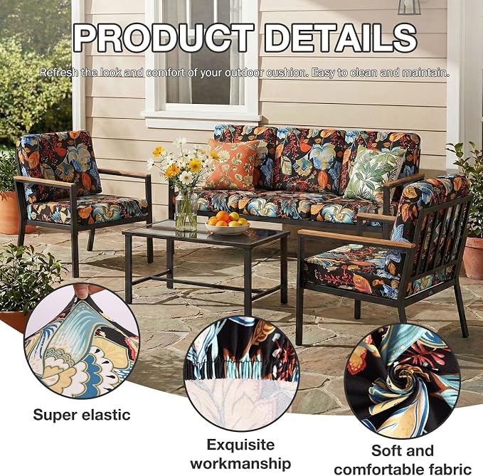 hyha 4Pcs Patio Cushion Covers, Stretch Outdoor Couch Cushion Covers Replacement - Image 3