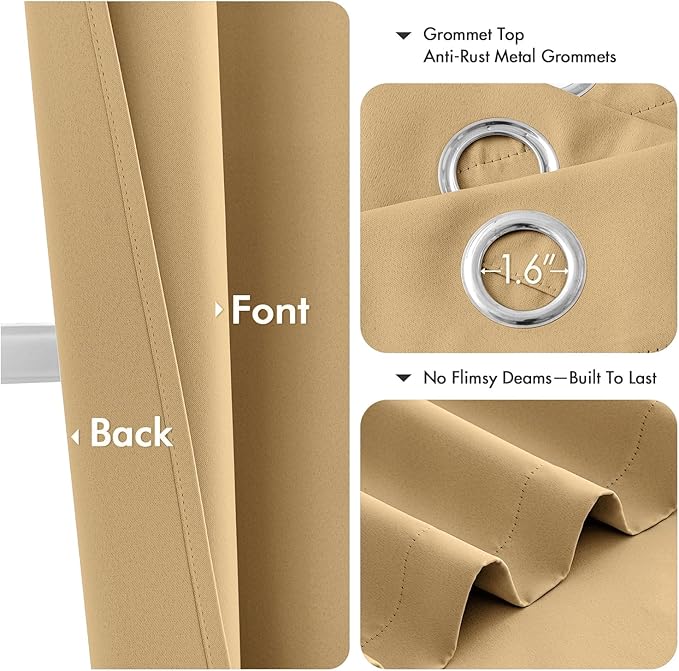 MIULEE Gold Blackout Curtains for Bedroom Living Room 84 Inches Long 2 Panels - Image 4