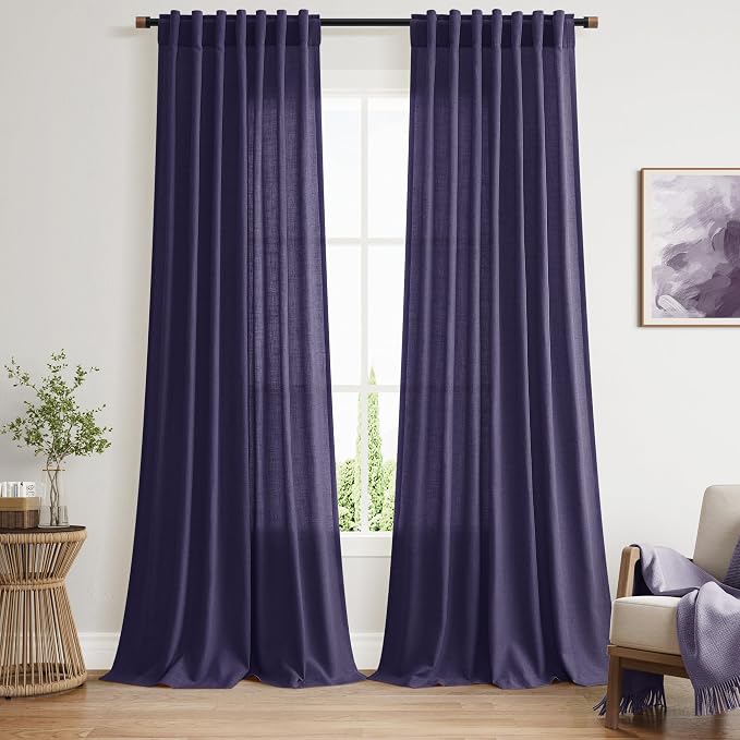 Nanspring Purple Linen Blend Light Filtering Back Tab Curtains 108 Inches Long by Nanspring