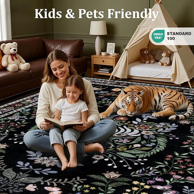 5x7 Area Rugs Living Room Rug: Vintage Washable Rug Floral Soft Carpet Indoor - Image 7