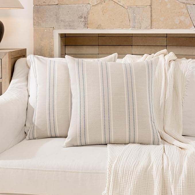 Hckot Throw Pillow Covers 24x24 Set of 2 Blue Pillow Covers Farmhouse - Image 2