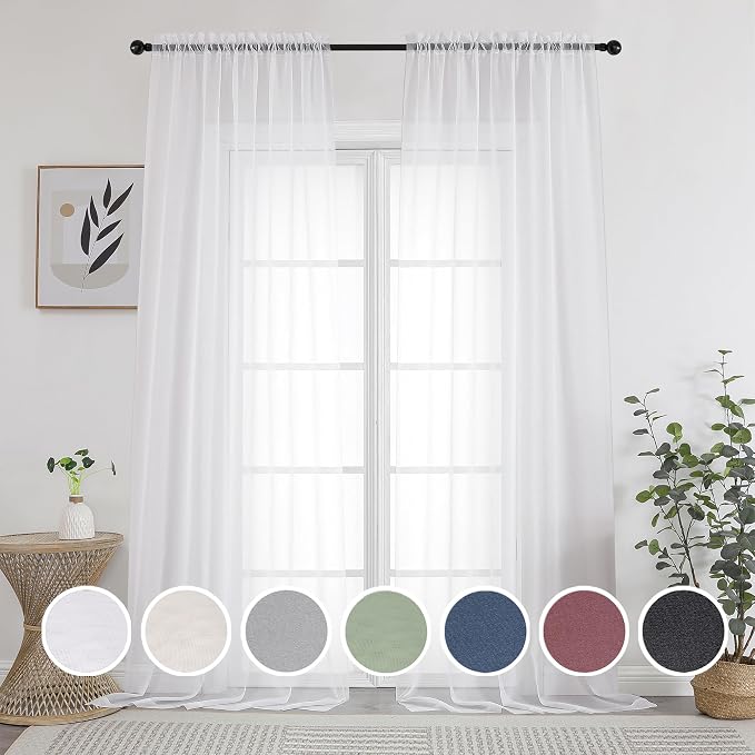OWENIE Sheer Curtain, 120 Inches Long, Rod Pocket, 2 Panels, by OWENIE