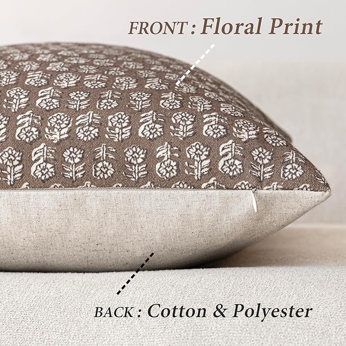 Foindtower Set of 2 Decorative Neutral Floral Print Throw Pillow Covers Vintage - Image 2