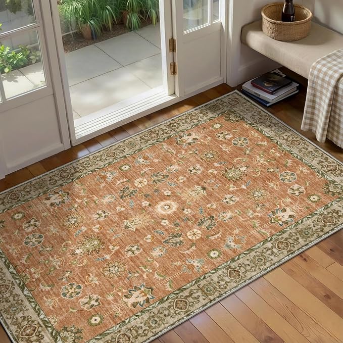 Tangsoo 2x4 Washable Rug for Entryway, Vintage Floral Entry Rug Non Slip by Tangsoo