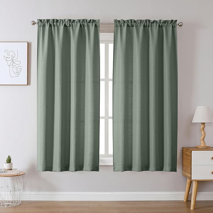 Chyhomenyc Sage Green Curtains 54 Inch Length 2 Panels, Faux Linen Textured - Image 2