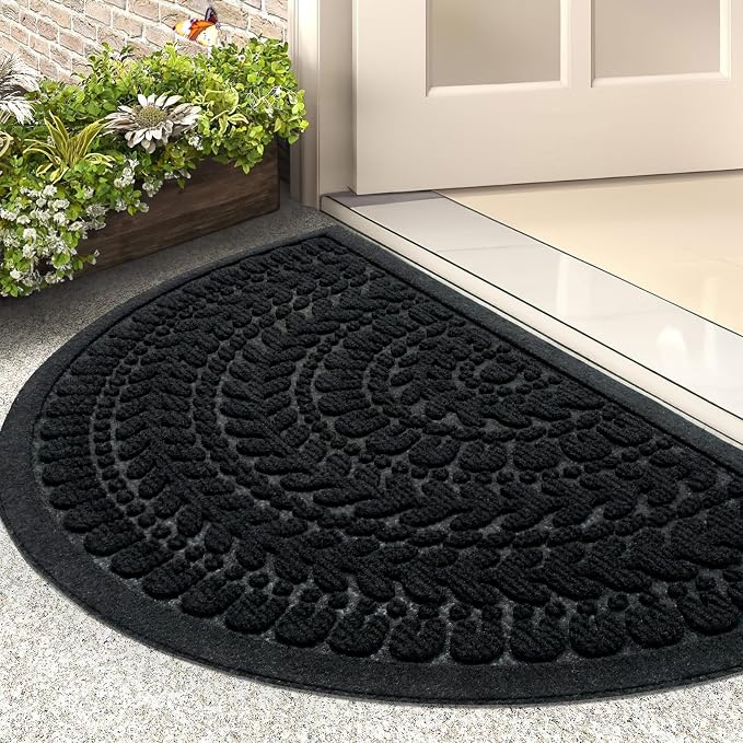 RORA Half Circle Door Mat Front Door Mat Outside Entrance Black Welcome Mats by RORA
