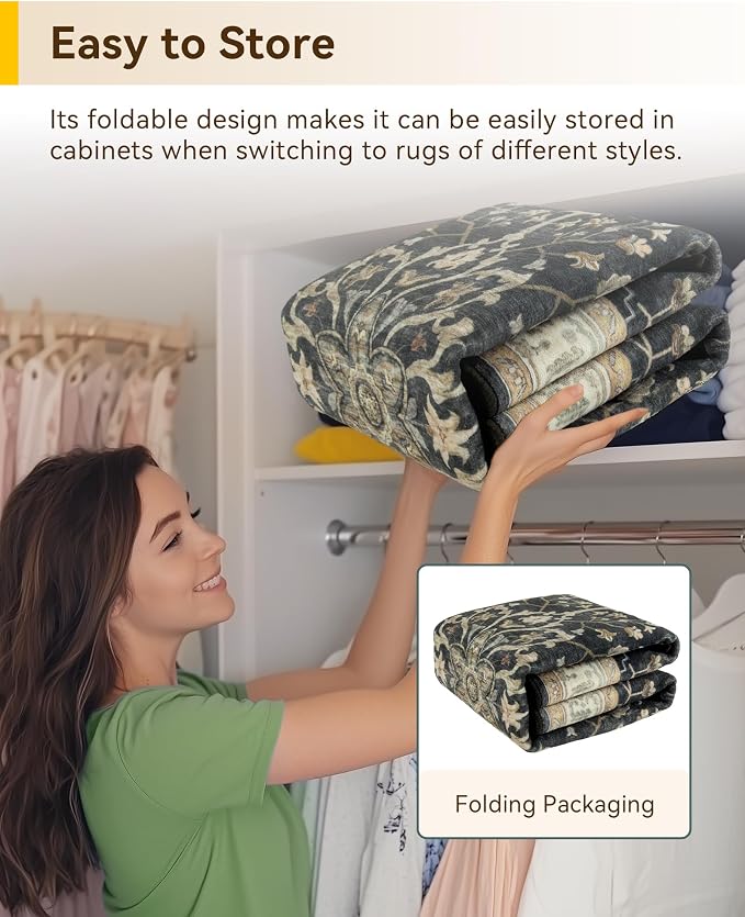 RELEANY Area Rugs Round 6ft Washable Non-Slip, Floral Vintage Distress Print - Image 6