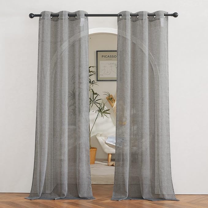 NICETOWN Charcoal Grey Living Room Curtains 84 inch Long, Grommet Linen Blend by NICETOWN