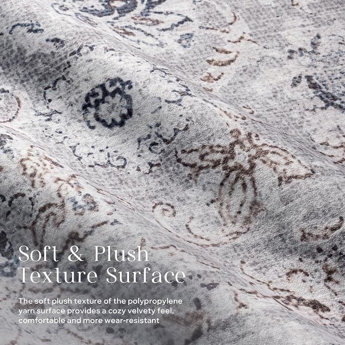 Phantoscope Washable Area Rug 9'x12' Non-Slip, Vintage Neutral Rugs - Image 3