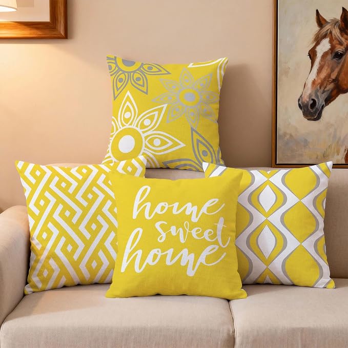 Hexagram Yellow Geometric Pillow Covers 18x18 Set of 4, Decorative Outdoor - Image 7
