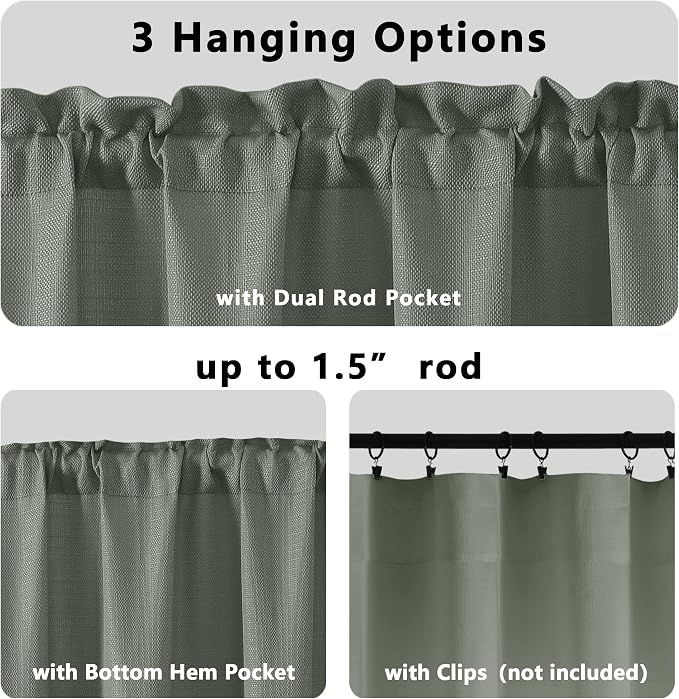 Gwine Sage Green Valance for Windows, Light Filtering Faux Linen Textured - Image 5