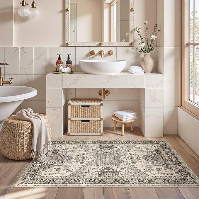 3x5 Washable Entryway Rug: Non-Slip Soft Vintage Floral Indoor Area Rug - Image 5