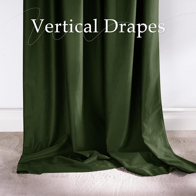 NICETOWN Olive Green Blackout 120 inch Long Velvet Curtains - Image 6