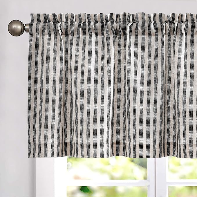 jinchan Valance Curtain Linen Textured Striped Window Curtain by JINCHAN