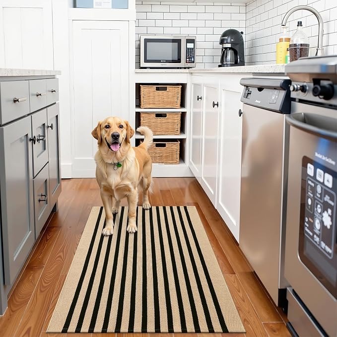 OLANLY Brown and Black Striped Rug 2' x 3' – Washable Cotton Doormat - Image 3